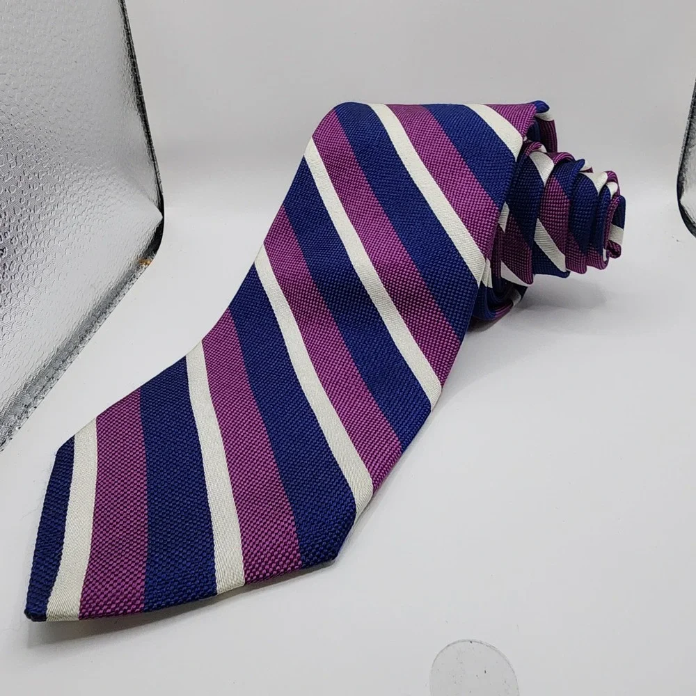 Brooks Brothers Necktie Mens OS Purple Navy Blue Silk Repp Stripe Made in USA